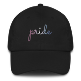 Bigender Pride Hat: Cursive 'Pride' in Gradient Colors
