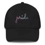 Bigender Pride Hat: Cursive 'Pride' in Gradient Colors