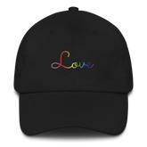 Gilbert Baker Pride Love Script Hat: Elegantly Embroidered Pride Cap