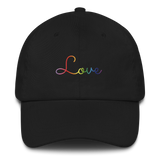 Gilbert Baker Pride Love Script Hat: Elegantly Embroidered Pride Cap
