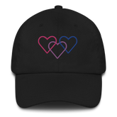 Bisexual Pride Hat: Interlaced Heart Outlines Embroidered Cap