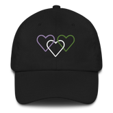 Genderqueer Pride Hat: Interlaced Heart Outlines Embroidered Cap