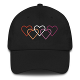 Lesbian Pride Hat: Interlaced Heart Outlines Embroidered Cap