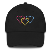 Pansexual Pride Hat: Interlaced Heart Outlines Embroidered Cap
