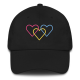 Pansexual Pride Hat: Interlaced Heart Outlines Embroidered Cap