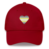 Demigender Flag Embroidered Heart Hat: Celebratory LGBTQ+ Pride Design