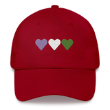 Embroidered Genderqueer Hat: Pride Flag Horizontal Heart Design