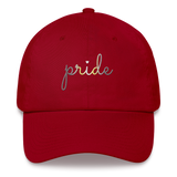 Demigender Pride Hat: Cursive 'Pride' in Gradient Colors