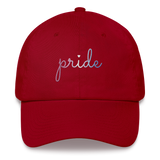 Bigender Pride Hat: Cursive 'Pride' in Gradient Colors