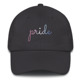 Bigender Pride Hat: Cursive 'Pride' in Gradient Colors