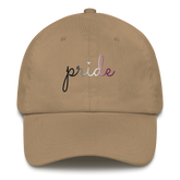 Asexual Pride Hat: Cursive 'Pride' in Gradient Colors
