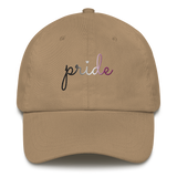 Asexual Pride Hat: Cursive 'Pride' in Gradient Colors