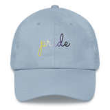 Nonbinary Pride Hat: Cursive 'Pride' in Gradient Colors