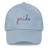 Bisexual Pride Hat: Cursive 'Pride' in Gradient Colors