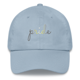 Demigender Pride Hat: Cursive 'Pride' in Gradient Colors