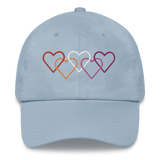 Lesbian Pride Hat: Interlaced Heart Outlines Embroidered Cap