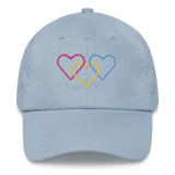Pansexual Pride Hat: Interlaced Heart Outlines Embroidered Cap