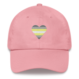 Demigender Flag Embroidered Heart Hat: Celebratory LGBTQ+ Pride Design