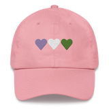 Embroidered Genderqueer Hat: Pride Flag Horizontal Heart Design