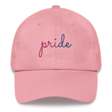 Bisexual Pride Hat: Cursive 'Pride' in Gradient Colors