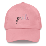 Asexual Pride Hat: Cursive 'Pride' in Gradient Colors