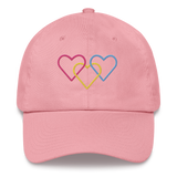 Pansexual Pride Hat: Interlaced Heart Outlines Embroidered Cap