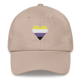 Nonbinary Flag Embroidered Heart Hat: Celebratory LGBTQ+ Pride Design