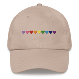 Embroidered Gilbert Baker Pride Hat: Pride Flag Horizontal Heart Design