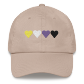 Embroidered Nonbinary Hat: Pride Flag Horizontal Heart Design