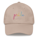 Pansexual Pride Hat: Cursive 'Pride' in Gradient Colors