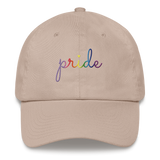 Gilbert Baker Pride Hat: Cursive 'Pride' in Gradient Colors