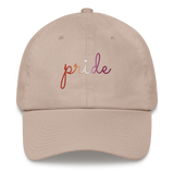 Lesbian Pride Hat: Cursive 'Pride' in Gradient Colors