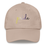 Nonbinary Pride Hat: Cursive 'Pride' in Gradient Colors