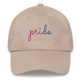 Bisexual Pride Hat: Cursive 'Pride' in Gradient Colors