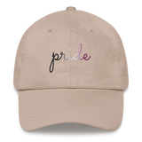 Asexual Pride Hat: Cursive 'Pride' in Gradient Colors