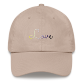 Nonbinary Love Script Hat: Elegantly Embroidered Pride Cap