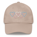 Transgender Pride Hat: Interlaced Heart Outlines Embroidered Cap