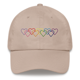 Gilbert Baker Pride Hat: Interlaced Heart Outlines Embroidered Cap