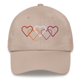 Lesbian Pride Hat: Interlaced Heart Outlines Embroidered Cap