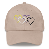 Nonbinary Pride Hat: Interlaced Heart Outlines Embroidered Cap