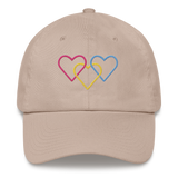 Pansexual Pride Hat: Interlaced Heart Outlines Embroidered Cap