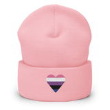 Genderfluid Flag Embroidered Heart Beanie: Celebratory LGBTQ+ Pride Design
