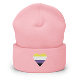 Nonbinary Flag Embroidered Heart Beanie: Celebratory LGBTQ+ Pride Design