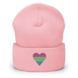 Polysexual Flag Embroidered Heart Beanie: Celebratory LGBTQ+ Pride Design
