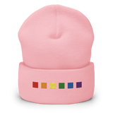 Embroidered Pride Beanie: Pride Flag Horizontal Square Design