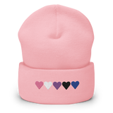 Embroidered Genderfluid Beanie: Pride Flag Horizontal Heart Design