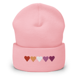 Embroidered Lesbian Beanie: Pride Flag Horizontal Heart Design