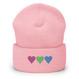 Embroidered Polysexual Beanie: Pride Flag Horizontal Heart Design