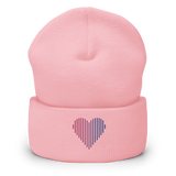 Bisexual Heart Lines Beanie: Embroidered Pride Gradient Hat