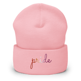 Lesbian Pride Beanie: Cursive 'Pride' in Gradient Colors